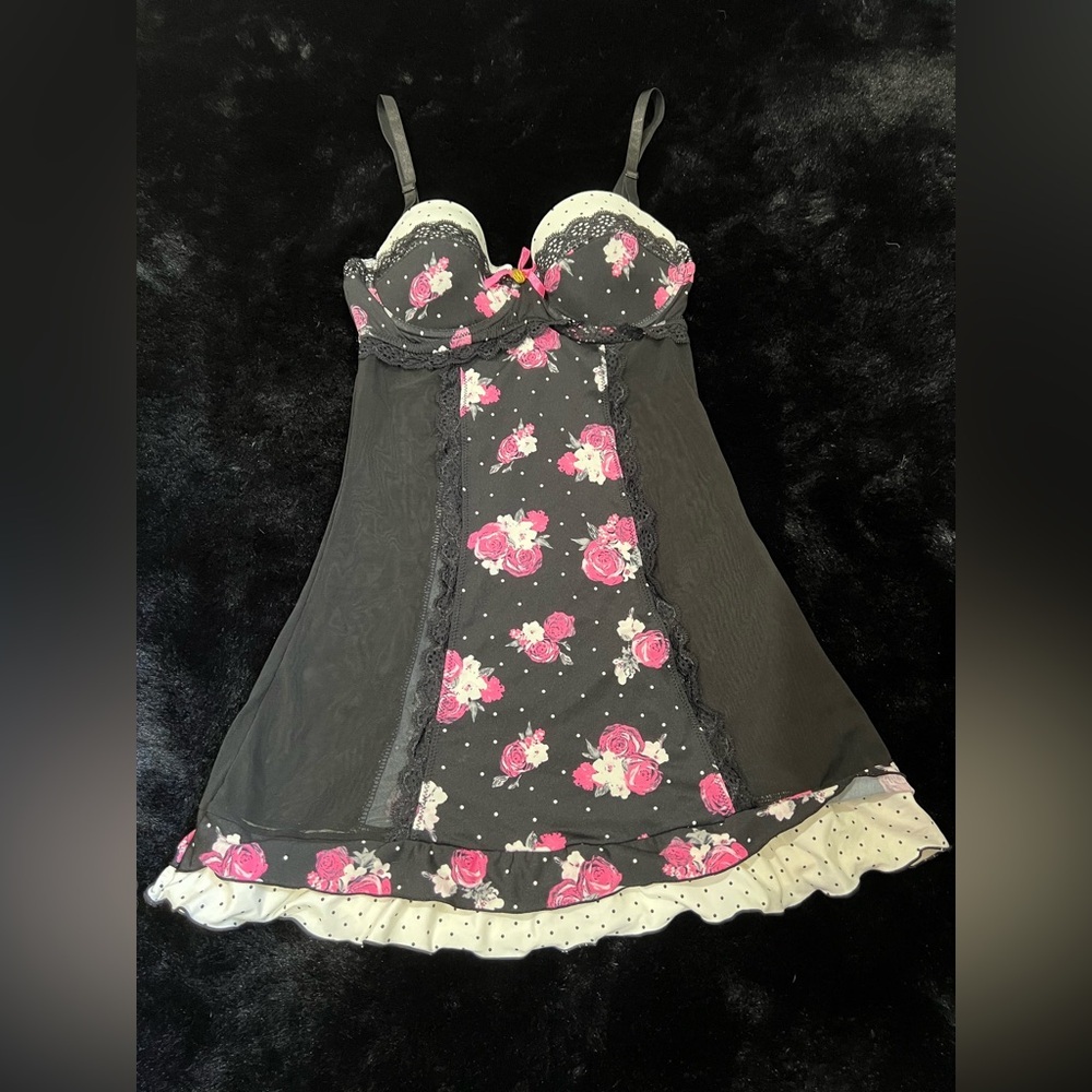 Jessica Simpson Floral & Polka Dot Babydoll Slip Dress - Size Small - Picture 4 of 10